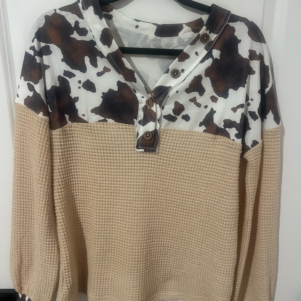 Cow Print and Tan Women's Sweater